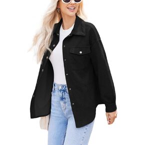 Women Shacket Jacket with Pockets Casual Fall Coat Long Sleeve Shirts Button Down Collared Winnter Clothes