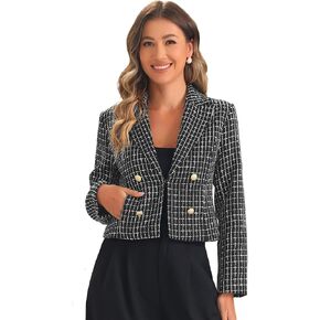 Allegra K Tweed Cardigan for Women's Notch Lapel Buttons Office Long Sleeve Casual Blazer Jackets