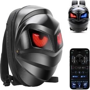 Motocycle Helmet Backpack with LED Display, DIY Programmable Helmet Bag for Motor Riding, USB Expandable Shoulder Bags Large Capacity, Water Resistant, Cycling, Camping Hiking Travel Daypack
