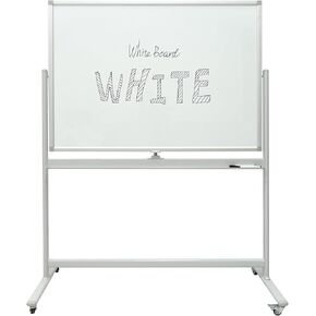 Mobile Glass White Board - Rolling Magnetic Dry Erase Board 48"x36", Dry-Erase Glass Whiteboard on Wheels, Large Glass Board with Stand for Office, Classroom and Home