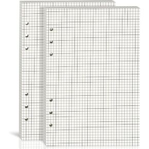 2 Packs A5 Grid Refill Paper, A5 Graph Rule Paper/Quad Rule Filler Paper, 6-Hole Punched, Loose-Leaf Paper for 6-Ring Binders,80 Sheets (160 Pages),8.25x5.6 Inch,Beige