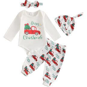 FYBITBO Newborn Baby Boy Girl Christmas Outfits My First Christmas Romper Onesie Pants Hat Infant Christmas Clothes Set