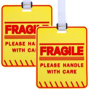 2 Pcs Fragile Luggage Tags for Baggage Bright Double Side Travel Bag Tag for Women Men Suitcases Carry-on Handbag – 5 x 4 Inches Big and Bright Size - Easy to Spot