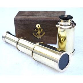 Brass Handheld Telescope with Wooden Box - Telescope for Adventure Factory - Pirate Navigation Telescope monocular Spyglass Collapsible Hiking Outdoors.