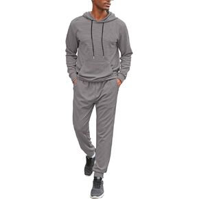 LecGee Men's Tracksuit 2 Piece Hooded Sweatsuit Waffle Workout Sets for Men Long Sleeve Jogging Pullover with Pocket