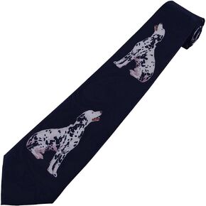 Men's Sitting Dalmatians Pattern Novelty Regular Length Novelty Neck Tie - Black White
