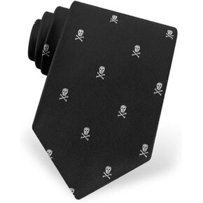 Skull & Crossbones Black Microfiber Skinny Tie in Kuwait