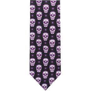 Jacob Alexander Men's Sugar Skull Geometric Floral Happy Halloween Regular Neck Tie - Black Purple