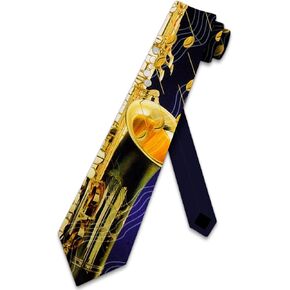 Three Rooker Saxophone and Music Notes Tie Mens Neckties