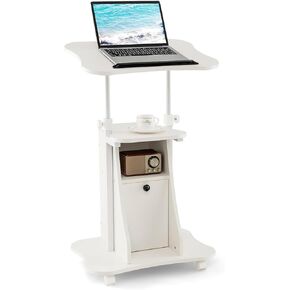 Mobile Laptop Podium, Portable Height Adjustable Podium Stand, Rolling Lectern Desk with Storage, 180° Tilting Top, Lockable Universal Casters, Sit-to-Stand Computer Desk for Home, Office