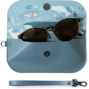 Leather Glasses Case with Carrying Strap, Travel Sunglasses Pouch, Portable Eyeglass Case for Women & Girls