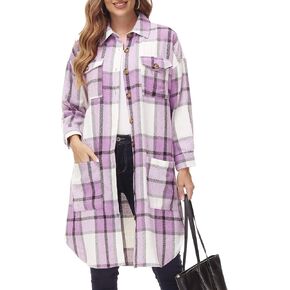 سترة نسائية طويلة منقوشة كبيرة الحجم من MCEDAR، سترة غير رسمية بأكمام طويلة وأزرار سفلية مقاس كبير، قميص من الفلانيل (S-4X) in Kuwait