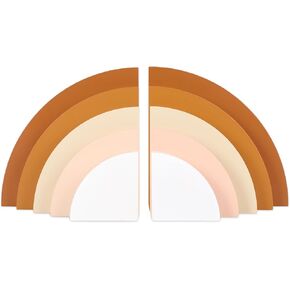 2Pcs Boho Rainbow Wood Bookends Arch Book Stands Non Skid Decorative Book Ends for Home Nursery Office Library Books Movies CDs Supplies