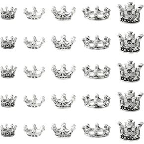 50 Pcs 5 Styles Antique Silver Crown Spacer Beads Alloy King Queen Princess Crown Beads Mini Crown Loose Beads for DIY Hair Jewelry Making in Saudi Arabia