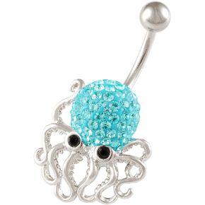 Cute Belly Button Ring Dangle Unique 14g a Piece Pick You 3/8 Surgical Steel Sexy Dangle Unusual Octopus Navel Piercing Bead