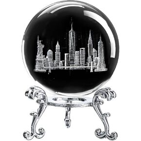 ZEERSHEE 2.3in 3D Laser Engraved American Landmarks Crystal Ball with Stand Decorative Sphere Travel Souvenirs Gifts for Women Men Friends