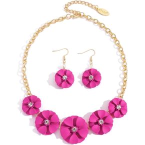 Bocar Flower Collar Necklace and Earrings Jewelry Set Statement Floral Choker Jewelry Set Women Gift