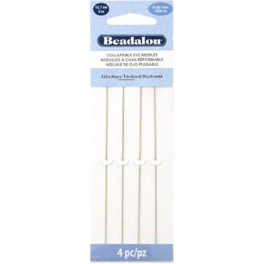 Beadalon Collapsible Eye Beading Needles, Extra Heavy, 0.60 mm / .024 inches Diameter, 5 inches Length, 4 pc