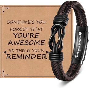 VNOX Men's Inspirational Mantra Engarved Handmade Braided Leather Adjustable Cuff Bangle Bracelet Encouragement Motivational Gift for Men