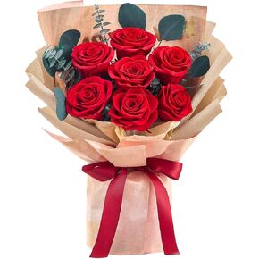 Mosstory Roses Bouquet 7-Piece Forever Flowers Bouquet Flowers Fresh Bouquet Delivery Prime Gift for Wife Mothers Day Valentines Day Anniversary Birthday Graduation (Red Roses)