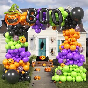 Halloween Balloons Halloween Balloon Garland Arch Kit Black Orange Purple Fruit Green Confetti Balloons Pumpkin Boo Balloon for Boo Birthday Halloween Party decorations