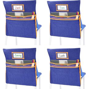 16PCS Chairback Buddy Pockets Chart with 2 Heavy Duty Storage Pocket,School Supplies Chair Back,Standard Denim Storage Organizer for Classroom Chair(Yellow)
