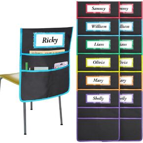 12 Pack Classroom Chair Pockets 19x16.8 Inch Chairback Buddy Pocket Chart Seat Back Organizer Student Storage with Lable Slot for Classroom Kindergarten School Home
