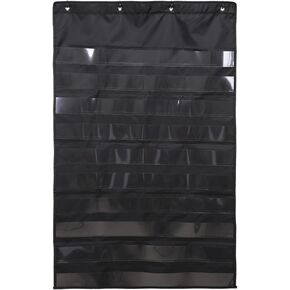 MEGREZ Standard Pocket Chart, 10 Clear Pockets Charts for Classroom & Home Teaching Tool, Hanging Pocket Chart for Teaching Words/Letter Cards/Sentence Strips, Black, Medium(28 x 44 inches)