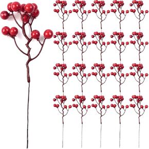 TIHOOD 25PCS Artificial Red Berry Stems 7.8inch Christmas Red Berry Picks Holly Berry Branches for Christmas Tree Decorations DIY Crafts Xmas Ornaments Wedding Holiday Home Decor
