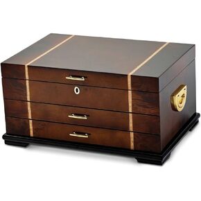 Diamond2Deal High Gloss Rustic Burlwood Walnut Inlay 2-Drawer Jewelry Chest
