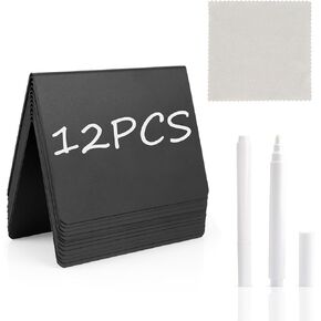 Mini Chalkboard Signs 4"x3" Reusable Mini Chalkboard Signs for Food 12 Pack Small Chalk Board Sign Board Food Labels for Party Buffet,Liquid Chalk Markers Erasable for Bakery Table Tags Wedding Decor