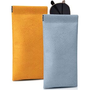 2 Packs Glasses Case,Soft Eyeglass Case Portable Squeeze Top Leather Glasses Case anti-scratch Eyeglass Case For Women