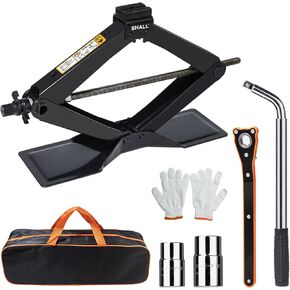 SHALL Scissor Jack Kit - 2 Ton (4409lbs) - Extended & Widened Base, 360° Rotatable Rubber Pad - Tire Change Kit with Ratchet & Lug Wrench - Universal Car Jack Kit for Emergency Roadside Needs