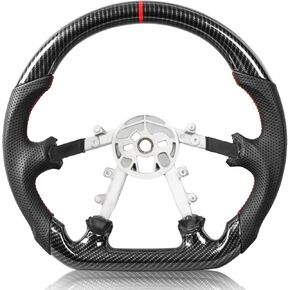 Steering Wheel for Chevy Corvette C5 1997-2004 Hydro-Dip Carbon Fiber D-shaped Flat-bottom Steering Wheel Preforated Leather Grip Hand-Stitched Compatible with Corvette C5 Base Z06