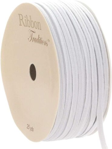 1/8" Width Skinny Elastic Band - Braided Cord - White 25 Yards - USA Warehouse in Saudi Arabia