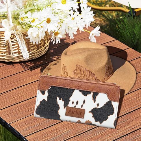 Cow Print Wallets for Women Bifold Credit Card Holder, Rfid Blocking, ID Window, Western Slim Wallet with Zipper Coin Pocket for Ladies, Cow Brown in Saudi Arabia
