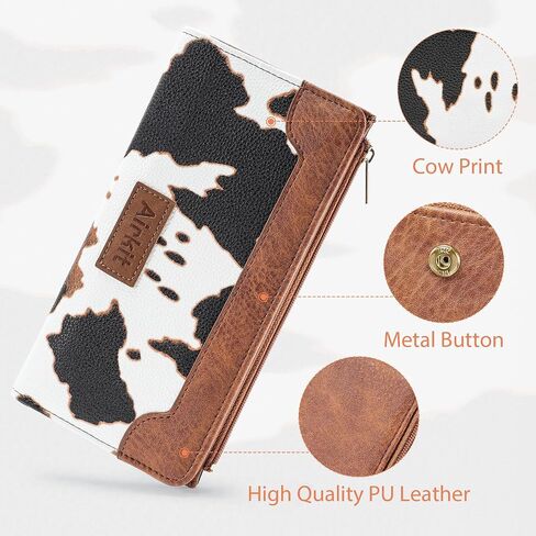 Cow Print Wallets for Women Bifold Credit Card Holder, Rfid Blocking, ID Window, Western Slim Wallet with Zipper Coin Pocket for Ladies, Cow Brown in Saudi Arabia