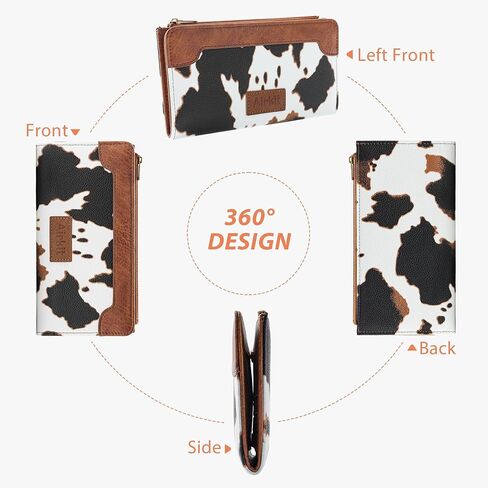 Cow Print Wallets for Women Bifold Credit Card Holder, Rfid Blocking, ID Window, Western Slim Wallet with Zipper Coin Pocket for Ladies, Cow Brown in Saudi Arabia