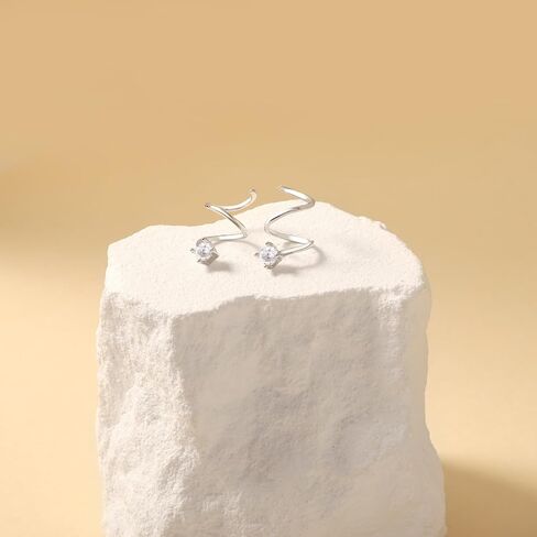 Moissanite Twist Wrap Spiral Earrings - 925 Sterling Silver 0.2CT 3.0mm Moissanite Twist Hoop Earrings Double Hoop Climber Cuff Earrings for Wife Women in Saudi Arabia