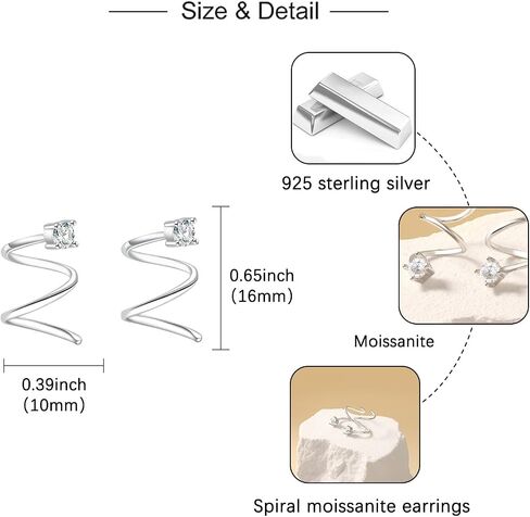 Moissanite Twist Wrap Spiral Earrings - 925 Sterling Silver 0.2CT 3.0mm Moissanite Twist Hoop Earrings Double Hoop Climber Cuff Earrings for Wife Women in Saudi Arabia