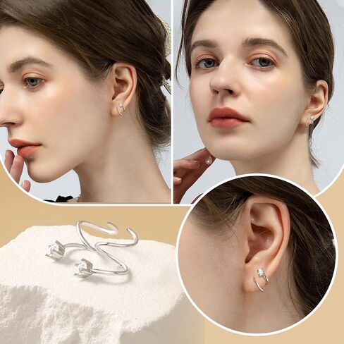 Moissanite Twist Wrap Spiral Earrings - 925 Sterling Silver 0.2CT 3.0mm Moissanite Twist Hoop Earrings Double Hoop Climber Cuff Earrings for Wife Women in Saudi Arabia