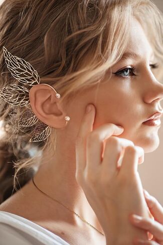 LaVenty Gold Leaves Elf Accessories Gold Leaves Ear Cuff Gold Elf Ears Forest Elf Ear Cuff Fairy Ear Cuffs Leaves Choker Necklace Forest Elf Costume Elf Accessories in Saudi Arabia