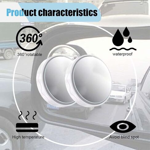 2PCS Car Suction-Cup Blind Spot Mirror, 2" Round HD Glass Convex 360° Wide Angle Rear View Mirror, Car Side Mirror with ABS Housing, Automotive Exterior Accessories for Car SUV Truck (Silver) in Saudi Arabia