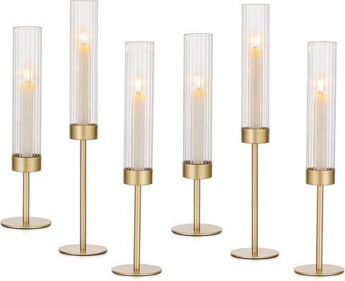 Hewory Gold Hurricane Candle Holders: Brass Candlestick Holders Set of 3 Tall Taper Candle Holders for Candlesticks Candle Sticks Holder Decor for Table Centerpiece Wedding Party Christmas Decorations in Kuwait