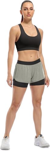 icyzone Running Yoga Shorts for Women - Activewear Workout Exercise Athletic Jogging Shorts 2-in-1 in Kuwait