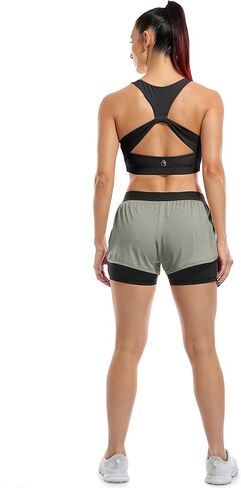 icyzone Running Yoga Shorts for Women - Activewear Workout Exercise Athletic Jogging Shorts 2-in-1 in Kuwait