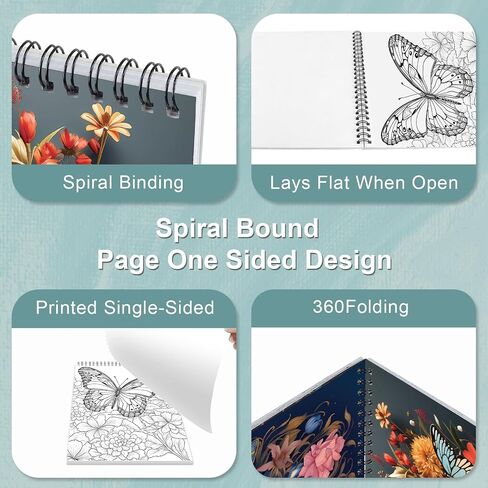 Thick Paper Butterfly Coloring Book for Adult Spiral Bound, 30 Pages One Sided Design Adult Coloring Book for Women Relaxation, Mindfulness Coloring Book for Adult Spiral Bound in Kuwait
