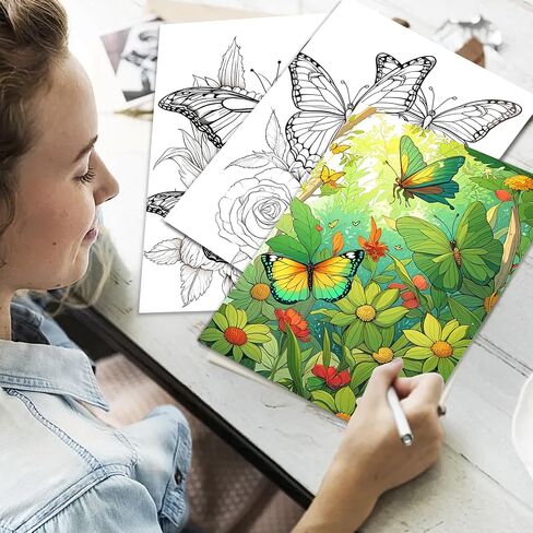 Thick Paper Butterfly Coloring Book for Adult Spiral Bound, 30 Pages One Sided Design Adult Coloring Book for Women Relaxation, Mindfulness Coloring Book for Adult Spiral Bound in Kuwait
