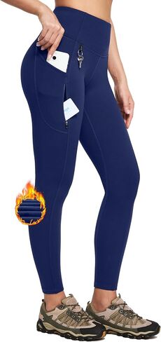 IUGA Fleece Lined Leggings Women Water Resistant Thermal Leggings Winter Warm Tights High Waist Hiking Pants with Pockets in Kuwait