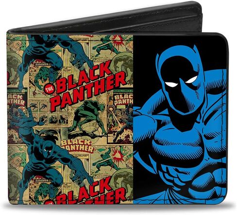 Buckle-Down Men's PU Bifold Wallet-The Black Panther Action Poses/Issue #2 Cover/Comic Blocks, Multicolor, 4.0" x 3.5" in Saudi Arabia